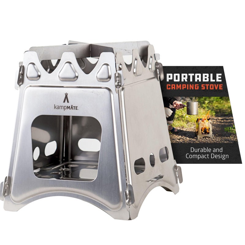 kampMATE Portable Camping Stove Wood, Wood Stove Camping, Outdoor Compact Campfire, Survival Cooking Gear, Backpacking Stoves, Emergency Backpack Stoves, Hiking Burner, Foldable with Nylon Case - Image 1
